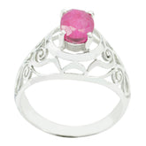 Nella Filigree Red Solitaire Ring with Intricate Design Indian Ruby Red